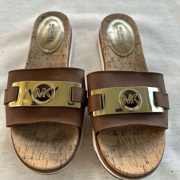Michael Kors Leather Slip On Sandal 9 - Picture 1 of 8
